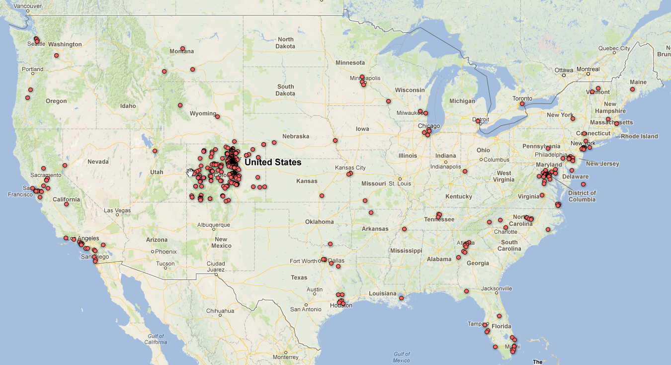Map showing the location of all registered charities in the US with total revenue from $0 - $25,000. Map based on data collected for over 10,000 organizations; for detail, order a copy of the data CD