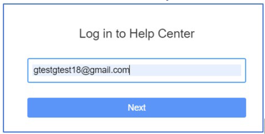 Screenshot of Log in to Help Center. User should enter their email and click the Next button.