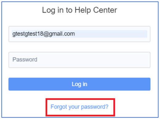 Screenshot of Log in to Help Center. Showing forgot password link at the bottom.