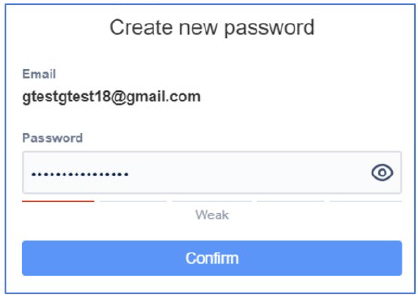 Screenshot of create new password. User should type in their new password. 