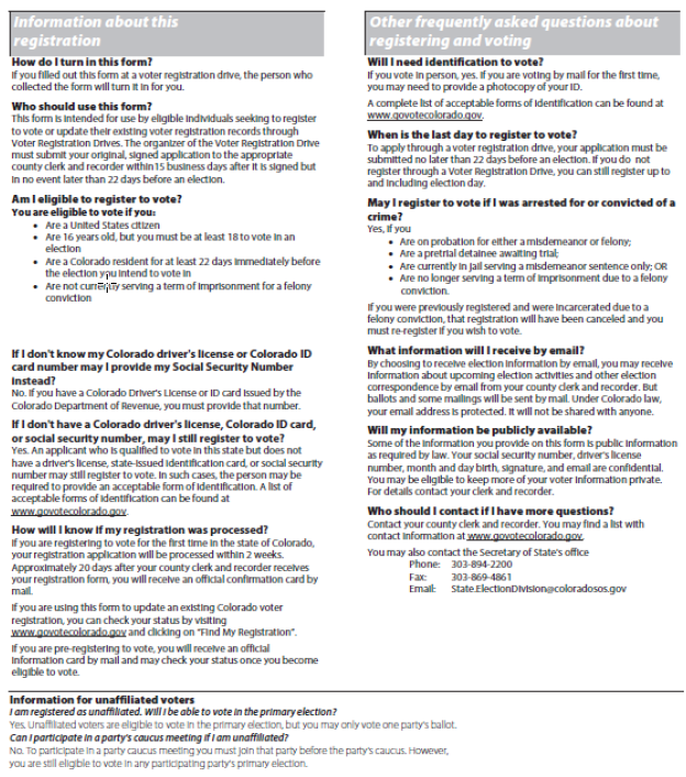 Image of the voter registration form