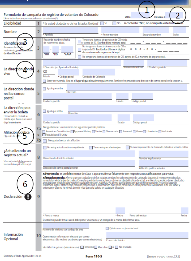 Image of the voter registration form