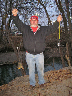 Bill is fishing.