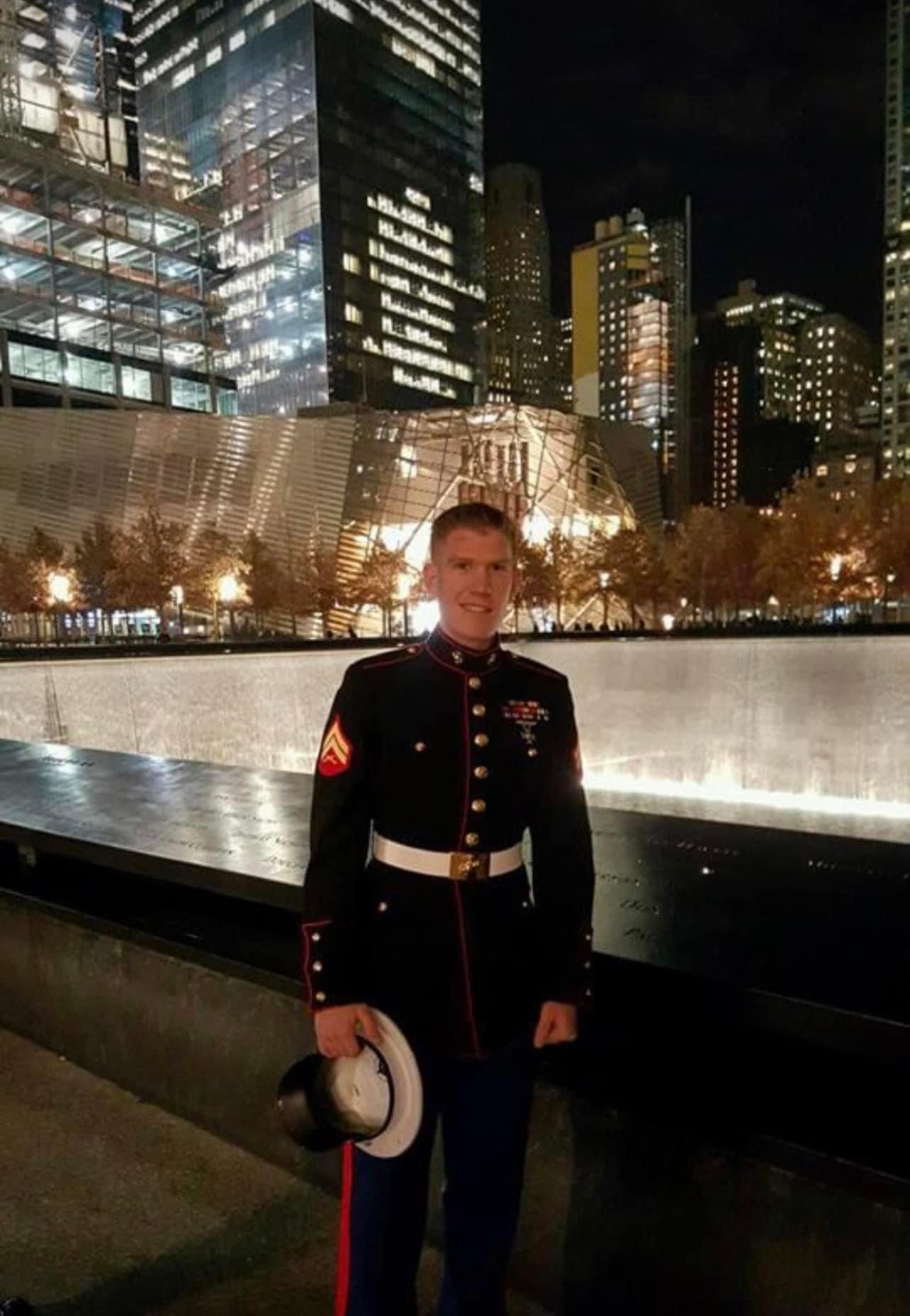 Kyle in his Dress Blues at the 9/11 memorial in New York.