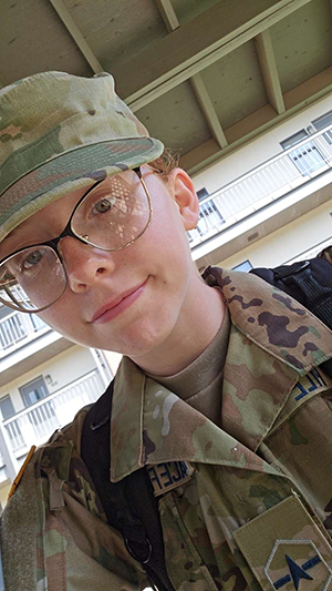 Madison wearing her issued OCP uniform during training.