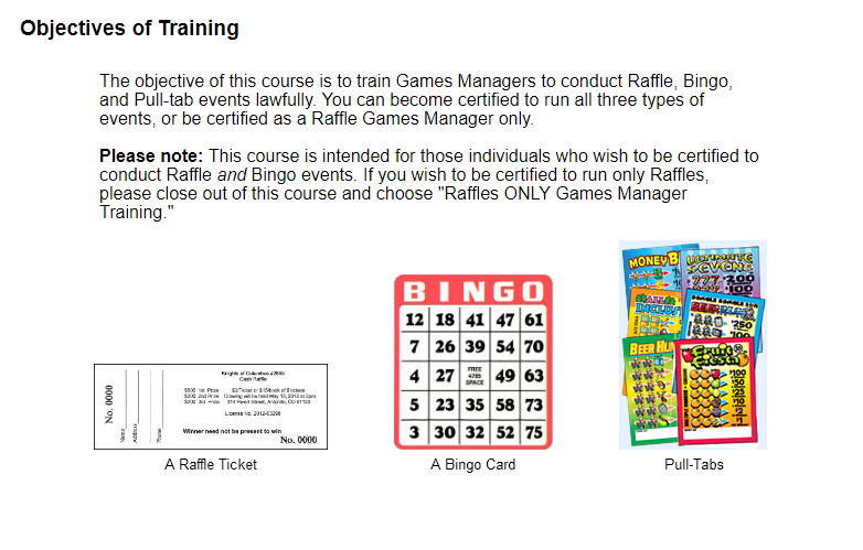 Games Manager - Bingo and Raffles Training